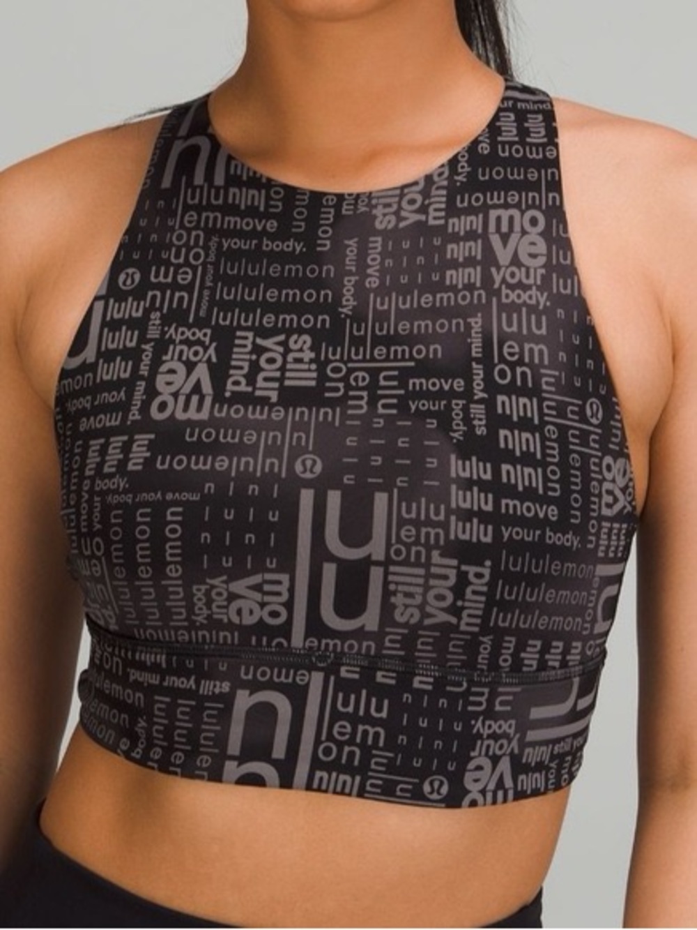 Lululemon Black Logo Energy Longline High Neck Sports Bra Size 4
